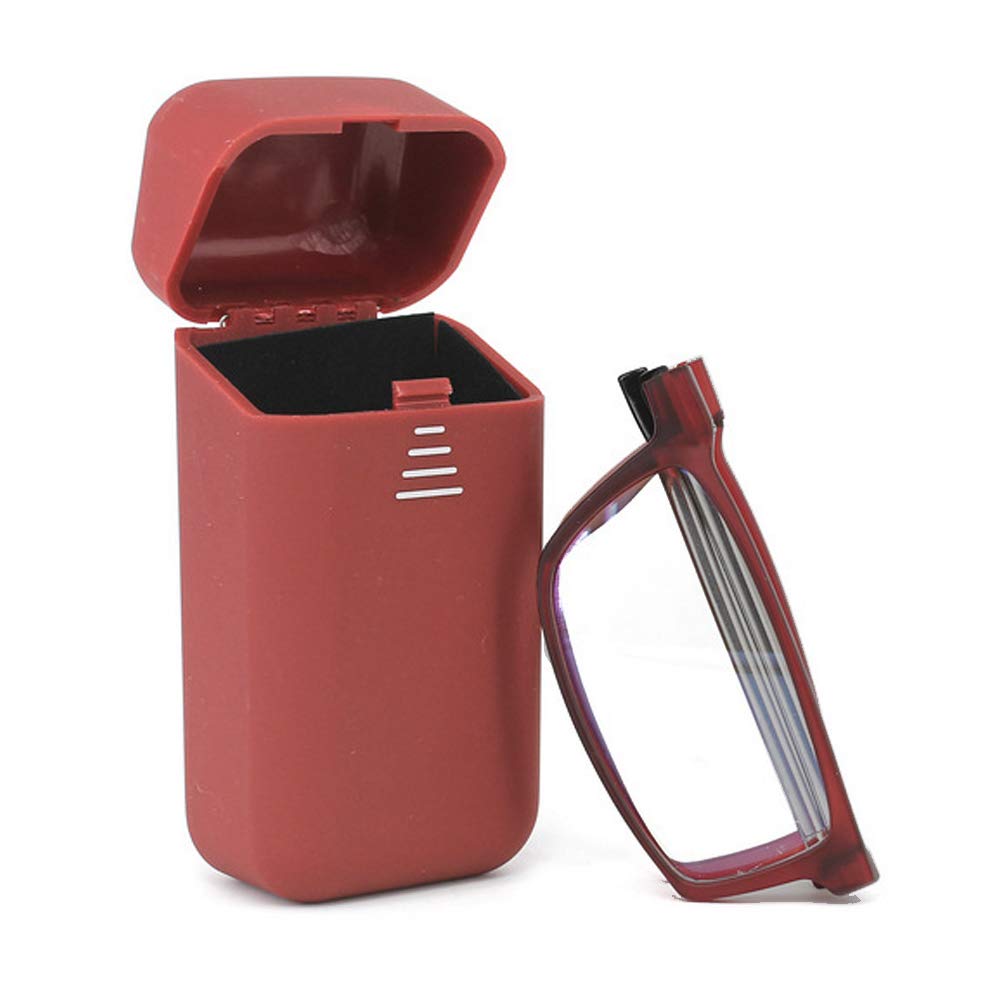 KoKoBin Pieghevole Anti Luce Blu Occhiali da Lettura Per uomo e donna con fionda specchio telescopico gambe con una scatola portatile Per viaggiare (rosso, 2.0)