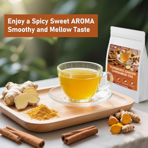 Turmeric Ginger Cinnamon Tea Bags, Pure Ginger Turmeric Tea Caffeine Free - 4