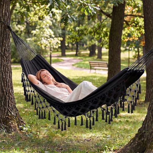 Canvas Tassel Hammock Bohemian Black Double 2-Person — GRSECPO