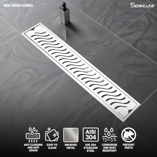 Image of Wave Shower Drain Channel |12 x 4 Inches |304 Stainless Steel | Waste Water Floor Drainer | Drain Channel Outdoor | Water Drainer for Bathroom| Drain with Side Hole