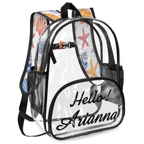 Summer Beach Personalized Large Clear Backpack Heavy Duty for Stadium Approved Custom Seashells Starfish PVC Transparent Backpack with Name See Through Bag for Concerts2