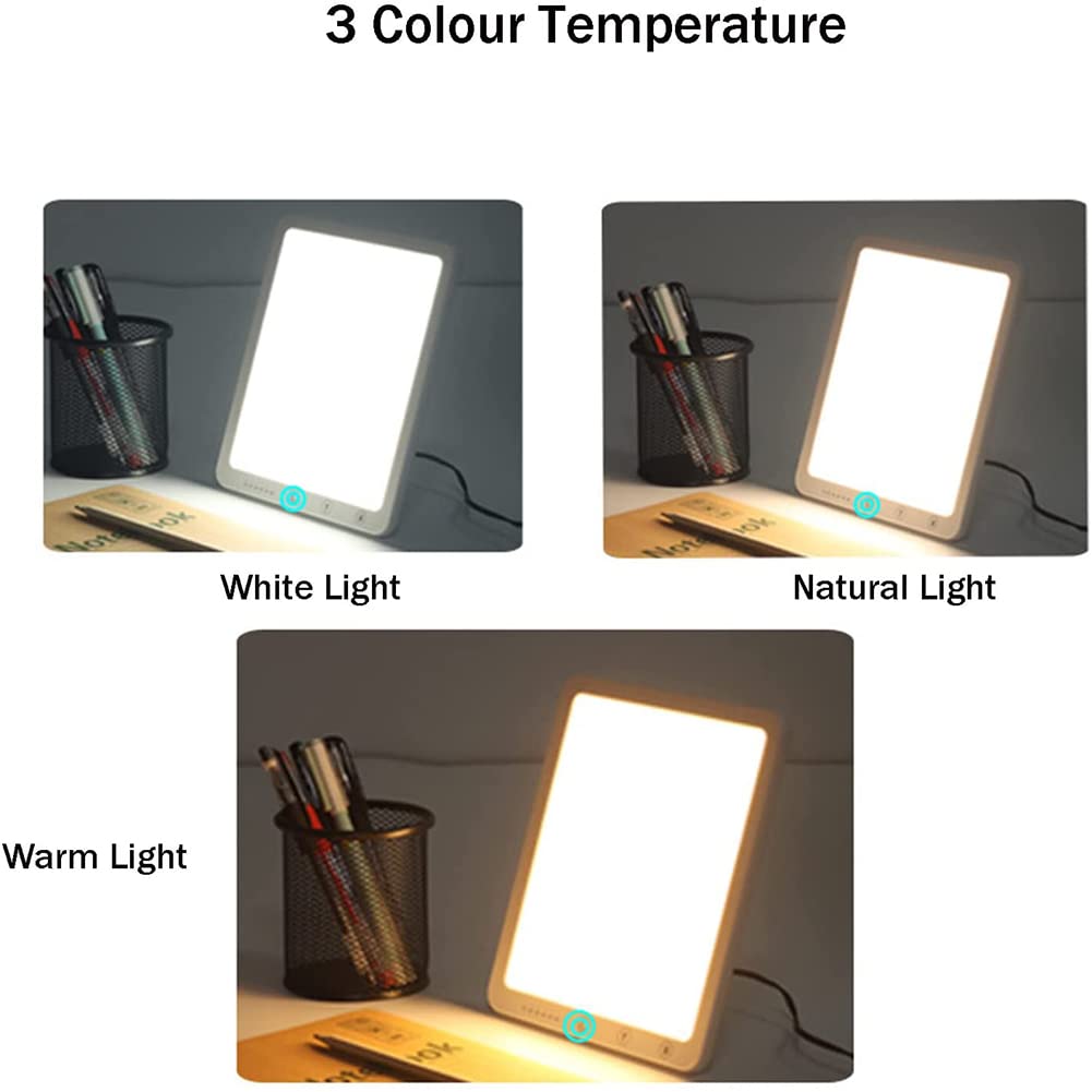 Lampe De Luminothérapie, 10000 Lux Lumière Du Soleil Lampe, Avec 3 Modes De Couleur 5 Niveaux De Luminosité 6 Paramètres De Minuterie, Sans UV Spectre LED,Blanc