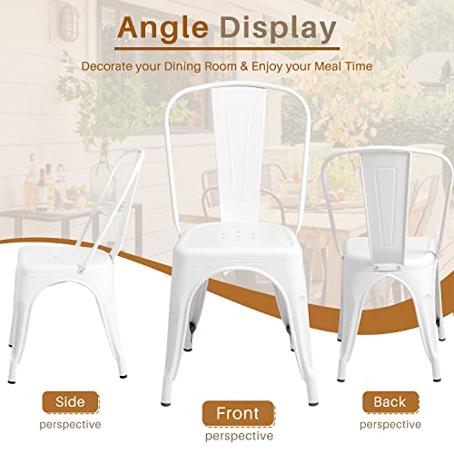 Image of Furmax Metal Dining Chair Indoor Outdoor Use Stackable Classic Trattoria Chair Chic Dining Bistro Cafe Side Metal Chairs Set of 4 (Ivory White)
