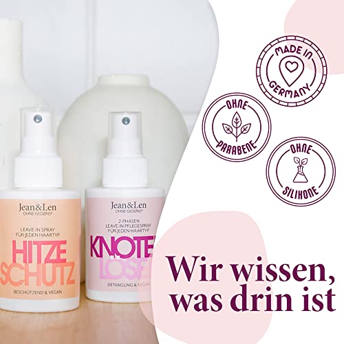 Jean & Len Knotenlöser 2-Phasen Leave-In Pflegespray, für jeden Haartyp geeignet, entwirrt das Haar & verbessert die Kämmbarkeit, frischer Duft, Detangling, ohne Silikone & Parabene, vegan, 100 ml