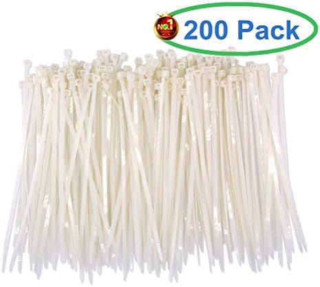 Amount Heavy Duty 200 Pack White Clear Small Cable Zip Ties 8 Inch, Durable Strong Wide 65 LB Strength Cable Ties, Nylon Self-locking Plastic Ties Home Decoration Wreath