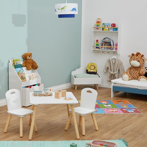 Relaxdays Mesa y 2 Sillas Infantiles, Conjunto Mobiliario Niños 3 Piezas, Set Muebles Dormitorio, Blanco y Natural - imagen 3