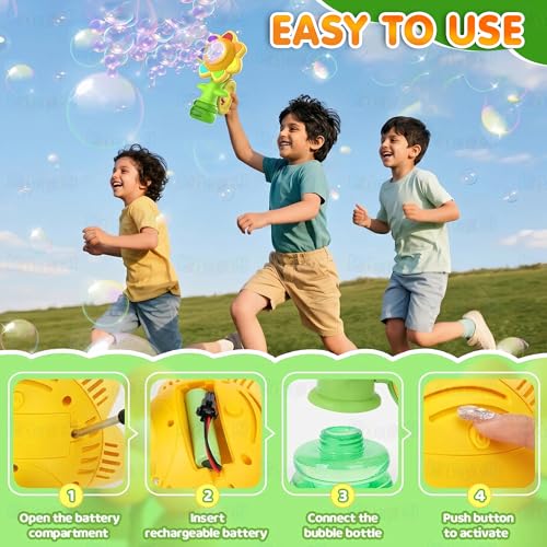 Image of Kidology Dancing Sunflower Bubble Machine for Kids & Adults | Rechargeable Electric Bubble Maker with LED Lights | Bubble Gun Toy for Boys & Girls | Birthday Party Gift Toy