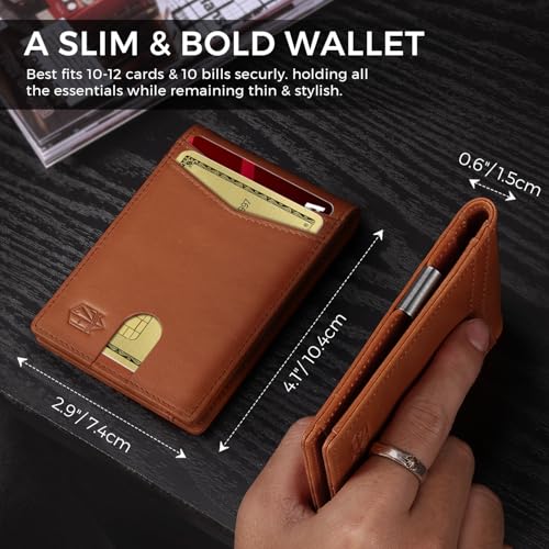Image of Zitahli Genuine Leather Wallet for Men 12 Card Slim Mens Wallets Bifold RFID Blocking with Money Clip & ID Window Thin Minimalist Card Holder Wallet with Gift Box
