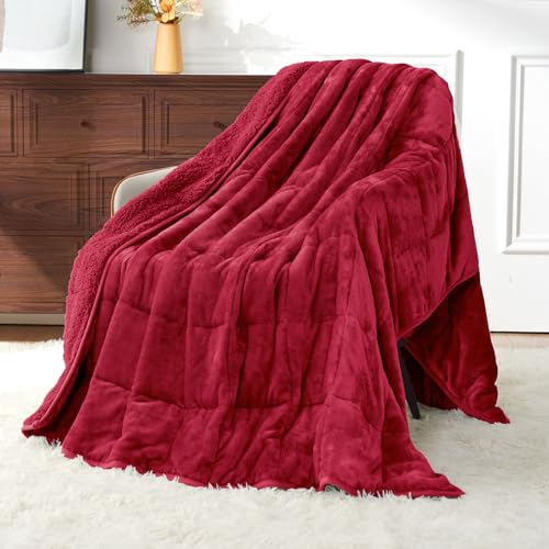 Uttermara Weighted Blankets for Adults Full Size, 15lbs 48x72 inches Blanket with Soft Warm Plush Sherpa Fleece, Washable Thick Heavy Throw for Sleep, Anxiety and Calming, Red