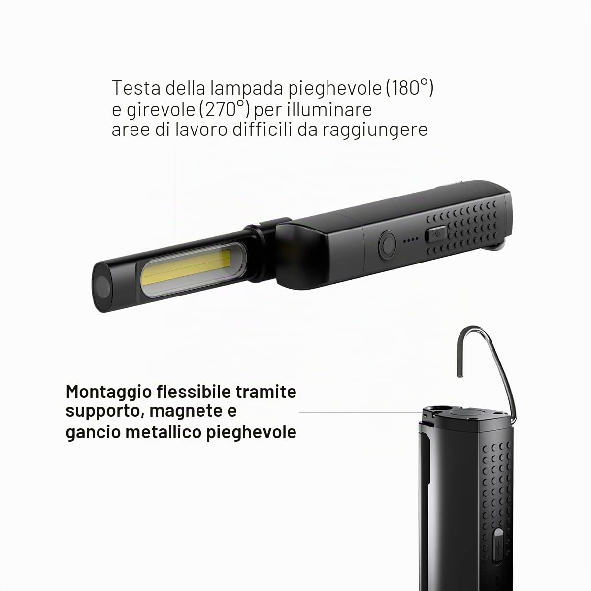 Ledlenser W6R Lavoro, pieghevole e girevole, luce LED portatile con magnete e gancio, torcia luminosa, 500 lumen, torcia da lavoro, strumenti manuali di ispezione, lampada a LED senza fili, torcia a