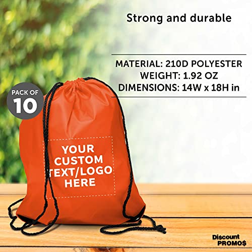 DISCOUNT PROMOS Custom Drawstring Backpack with Black Trim Set of 10, Personalized Bulk Pack - Water Resistant, Perfect for Gym, Camping, Beach, Outdoor Sports - Orange4