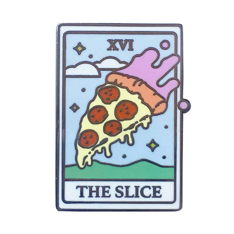 Broche carte de tarot humour pizza émail idée cadeau original 3 cm