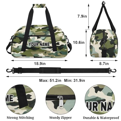Green Black Camouflage Camo Personalized Kids Duffel Bags for Boys Girls Teen, Custom Sports Gym Bag, Customized Travel Duffel Bag Girls Dance Bag Weekender Overnight Bag for Kids2