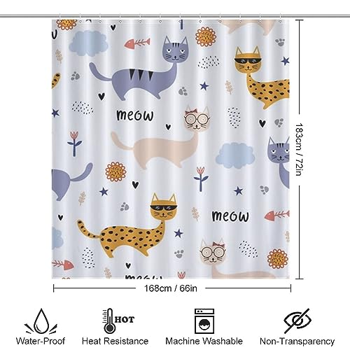 Image of PEKMAR Cat Shower Curtain Waterproof Design and Polyester, Quick-Drying Bathtubs Bathroom Decor Accessories 66x72Inchi168x183cmi‰