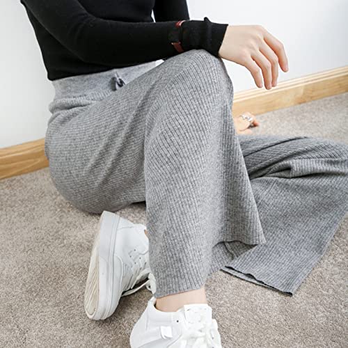Pantalon en cachemire pour femme élégant et taille haute tricoté gris