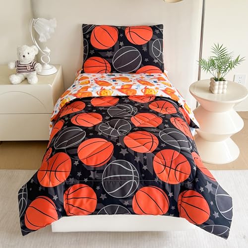 Image of Tailor Shop 4 Pieces Toddler Bedding Basketball Toddler Comforter for Boys Bed in A Bag Includes Quilted Comforter Fitted Sheet Top Sheet and Pillow Case