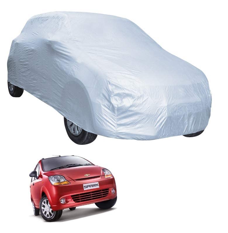Image of Auto Hub Car Cover Compatible with Chevrolet Spark with Weather Proof, Triple Stitched, Spark Car Cover- Plain Silver