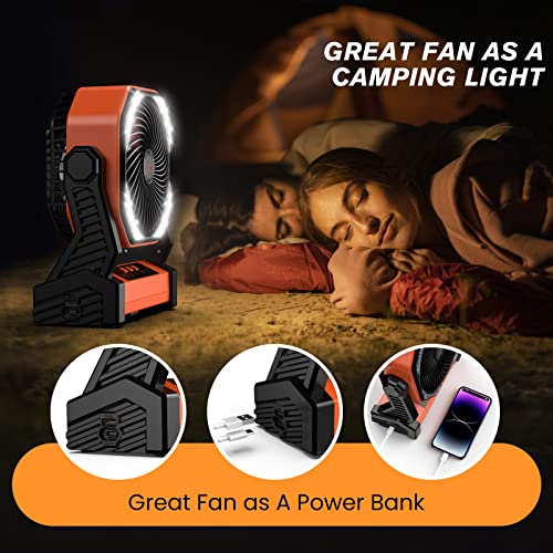 Zmirne Portable Camping Fan With Led Light For Travel, 20000Mah Rechargeable Battery Powered, Run Up To 58H, High-Velocity, Hanging Hook, Personal Usb Desk Fan For Tent, Shop,Garage(Orange) #TOP4