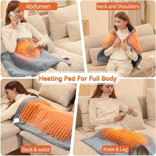 King Size Heating Pad for Back 32"x24" Extra Large Electric Heating Pad for Body Neck Shoulder Auto Shut Off Heat Pad Temperature Settings Machine Washable Gray - Image 4