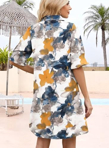 Image of Womens Summer Shirt Dress 2026 Casual Ruffle Short Sleeve Button Down Flowy Swing Shift Mini Dresses with Pockets