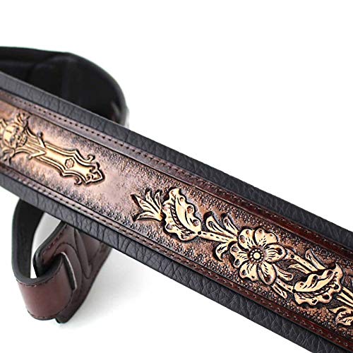 Walker & Williams KB-02-BRN Sangle de guitare rembourrée en cuir avec crâne et croix Marron rustique - Les Beatles, Paul McCartney, John Lennon, RIngo Starr, George Harrison Walker & Williams KB-02-BRN Sangle de guitare rembourrée en cuir avec crâne et croix Marron rustique – Image 4