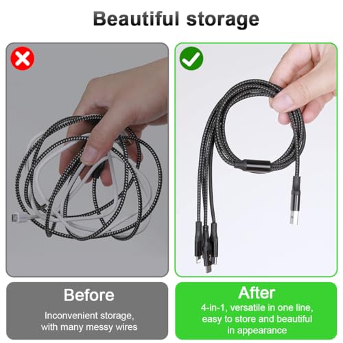 Image of Verilux 4 in 1 Type C Cable Fast Charging for iPhone & Android 3.9FT, C Type Charger Cable with Dual Type C Connectors, USB to Lighting Cable, USB to Micro A Cable, Support Simultaneously Charging