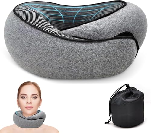 KITVEAURA Travel Neck Pillow for Airplanes – 100% Memory Foam, 360° Head Support, Breathable & Washable Cover, Compact for Travel, Car & Flights