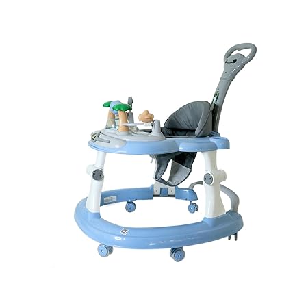 BeyBee Firstwalk Premium Musical & Height Adjustable Baby Walker with Parental Handle, 2 Level Height Bar| Recreational Toy bar Contains Piano with Glowing Notes & Toys| 9-24 Months Kids Walker|Blue