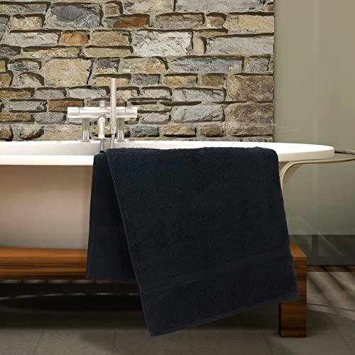 Image of Bare Cotton Luxury Hotel&Spa Quality Collection Highly Absorbent,Quick Dry 100% Turkish Cotton 700 GSM,Eco Friendly Towel,for Bathroom Dobby Border Soft Towel Set 27X54 -Black,Bath Towels-Set of 4