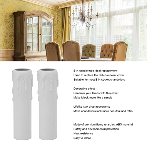 Candle Socket Covers, 10pcs 4 Inch Candle Covers Sleeves Fit to E14 Chandeliers Simulation Vintage Wax Drop Candelabra Socket Covers Replacement for Chandeliers Lamp (White)