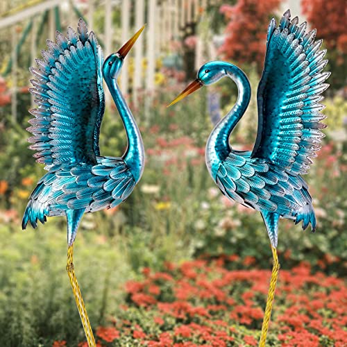 Natelf Garden Crane Statues For Outdoor, Blue Heron Decoy Garden Sculptures, Standing Metal Bird Yard Art For Patio Pond Backyard Decor(Set Of 2) #TOP5
