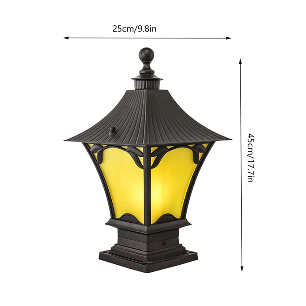 HZWJIA Outdoor Pillar Lamp Coffee IP65rated Waterproof Bollard Lamp Modern Chinese Hardwired Patio Garden Hotel Bollard Lamp With Glass Shade Suitable For Villa Fence Gate Post Pillar Lamp Diameter 9.