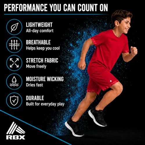 Image of RBX Boys Short Set - 2 Piece Active Performance Short Sleeve Athletic Shirt and Basketball Shorts with Elastic Waistband
