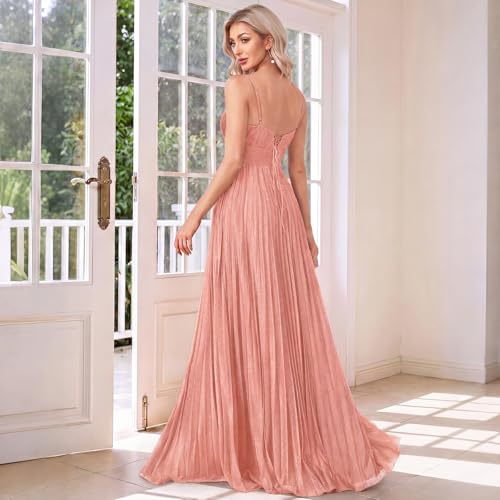 Image of Sexy Backless Maxi Formal Dress for Women with Sequin, Sleeveless Pleated Evening Gowns for Wedding and Cocktail