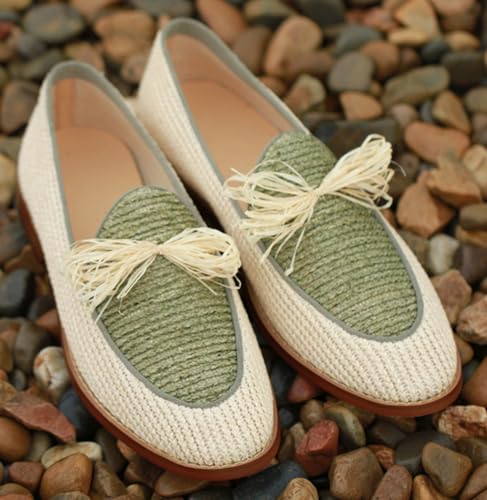 Santimon Mens Casual Shoes Slip On Penny Loafers Comfortable Breathable Flax Loafers Summer Mocasines Woven Raffia Slippers for Men4