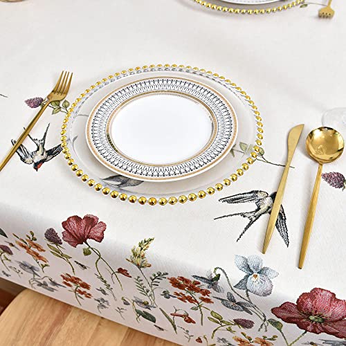 Lohascasa Pvc Table Cover Vinyl Reusable Oilcloth Tablecloths Plastic Waterproof Spillproof Wipeable Card Table Cloth Small Square Tablecloth For Bistro Table 54 X 54 Beige Floral Bird #TOP5