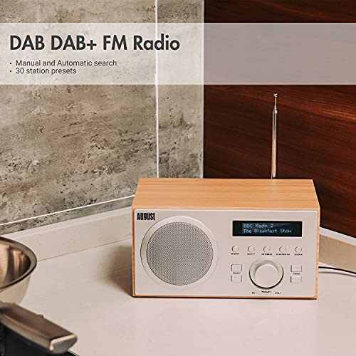 DAB+/FM Radio mit Bluetooth-August MB420-Digitales Küchenradio mit Holzgehäuse mit RDS-Funktion 60 Presets Hifi Lautsprecher 5W - Radiowecker mit Sleeptimer Alarm Snooze - USB/Aux-In/Aux-Out – Bild 4