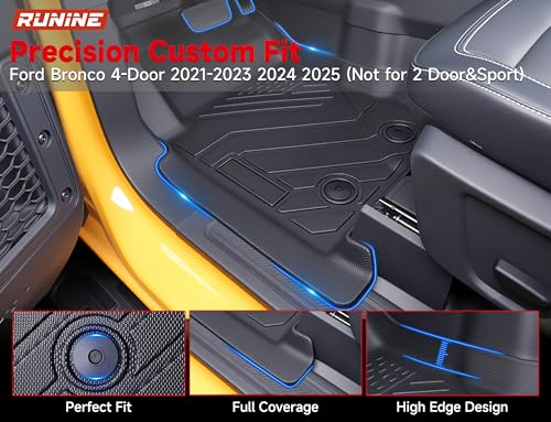 Image of Floor Mats for Ford Bronco 4-Door 2021-2024 2025 2026(Not for 2 Door&Sport), Cargo Liner Set, Heavy Mud & Off-Road Protection with 3D Waterproof High-Edge & Anti-Slip Retention System