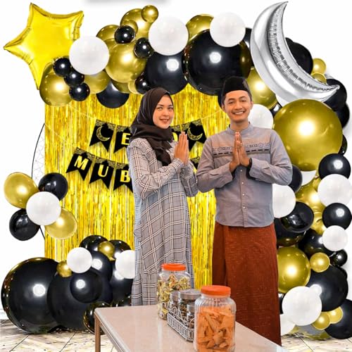 Image of Rozi Decoration Eid Mubarak Decoration Backdrop for Home, Office, Shop Eid Mubarak Banner Decoration Items, Eid Decoration Items for Home Decor Pack of 66 Pcs