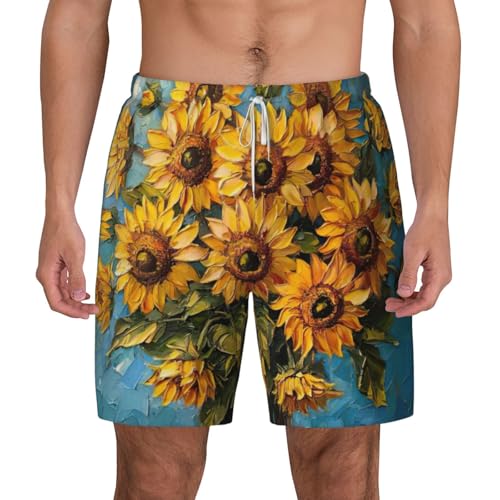 Short de bain homme séchage rapide imprimé tournesol pour short de plage et surf été