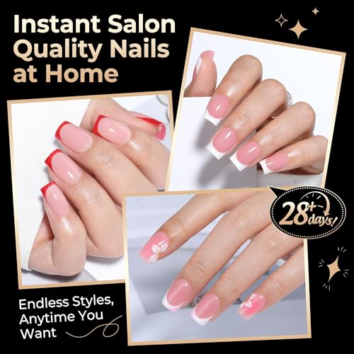 Image of Luckyfairy Short Square Nail Tips 504Pcs Sharp Square Shape 12 Size | Soft Gel No C Curve, Pre-Etched Square Nails, Half Matte Full Cover Clear Press On, Nail Art DIY Home Salon Extension
