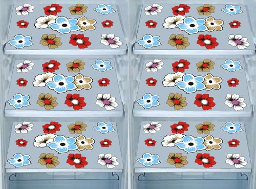 Image of DakshyaIndustries Pack of 6 PVC Printed Fridge Mat /Refrigerator Mat (Yellow)