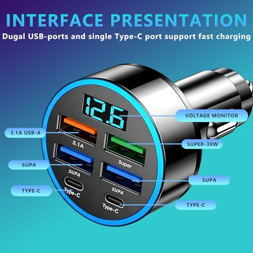 Cargador USB C multi puerto con carga rápida 66W para coche 2