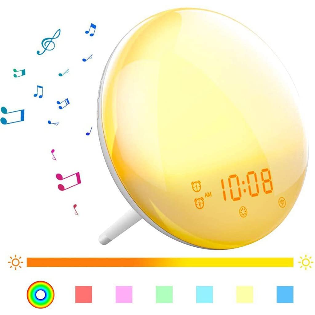 Sveglia All'alba, Luce Sveglia Digitale, Doppio Allarme, Posticipa, FM Radio, 7 Suoni Naturali, 7 Colori, Luce Notturna USB, 2 Pz