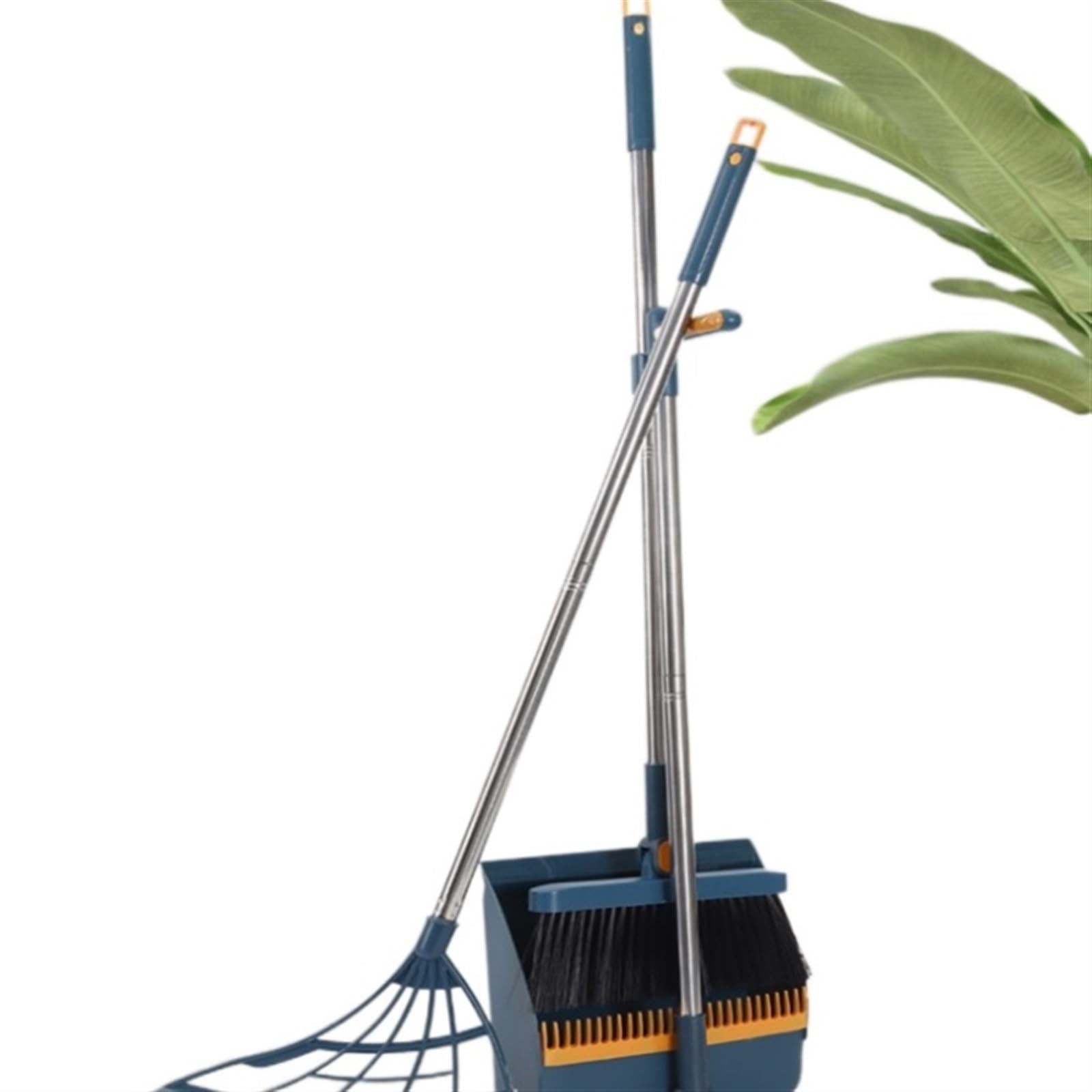 Juego de escoba giratoria y pala de basura con mango largo para limpieza de suelos plegables y gruesos