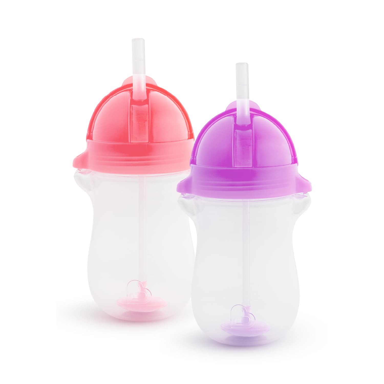 Munchkin Trinklernbecher mit Klick-Verschluss, Trinkhalmflaschen mit Strohhalm, BPA-frei, spülmaschinenfest - 296 ml, 2er-Set rosa/lila