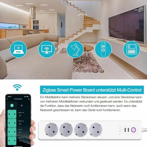 Jinvoo ZigBee Mehrfachsteckdosen, Intelligente Steckdosenleiste Überspannungsschutz, Sprachsteuerung, Timersteuerung, Smart Life APP-Steuerung, Funktioniert mit Alexa Google Home,16A