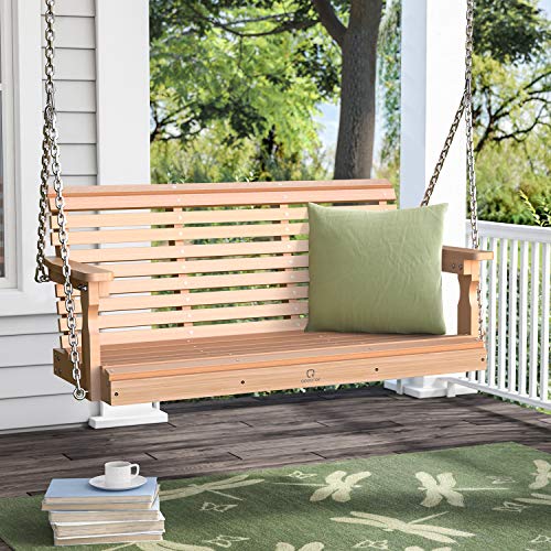 OT QOMOTOP Poly Lumber Porch Swing, Fade-Resistant Patio Swing with 600lbs Duty Rating, 304 SS Chains, All-Weather Garden Swing for Enjoying Autumn - Thumbnail 6