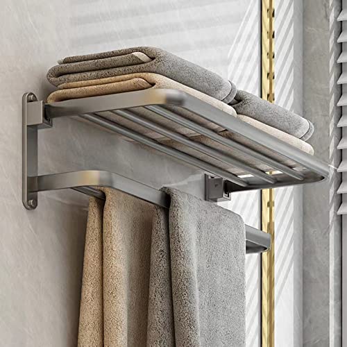 Towel Rails,Towel Holder with 2 Towel Bars wall mounted,Aluminum Bathroom Towel Rall Towel rack,Grey 60cm(24inch)
