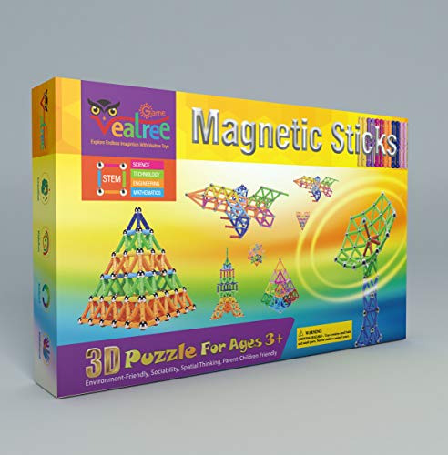 Veatree 160Pcs Magnetic Toys Upgraded 2.28 Inches, Magnet Sticks Educational Toys Stem Toys Set 3D Puzzle For Kids And Adult #TOP1